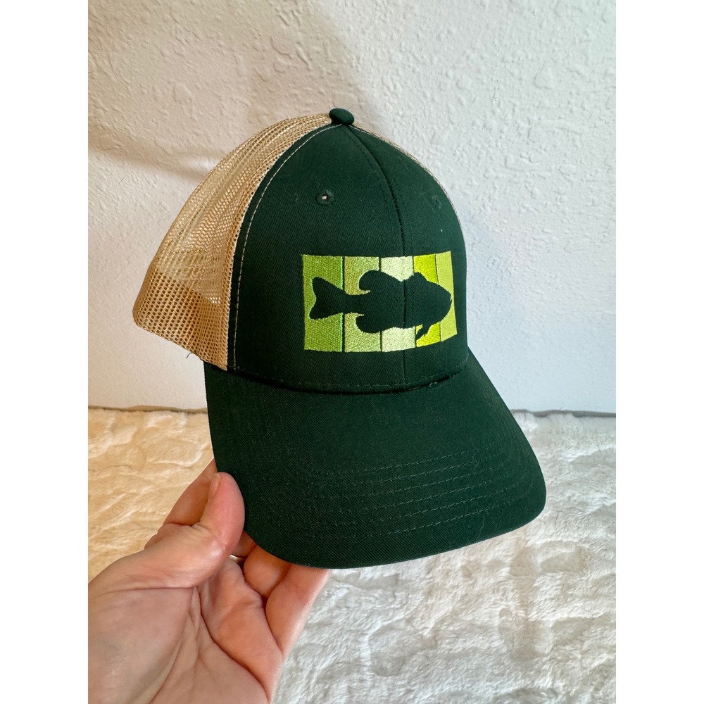 Otto Cap Bass Fish Fishing Trucker Hat Green Tan Mesh Snapback
